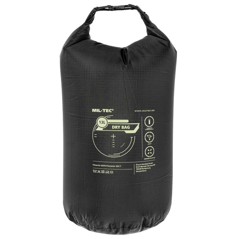 Mil-Tec Water resistant Drybag, Rip Stop, 13L, black Mil-Tec Water resistant Drybag, Rip Stop, 13L, black