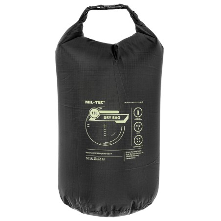 Mil-Tec Water resistant Drybag, Rip Stop, 13L, black