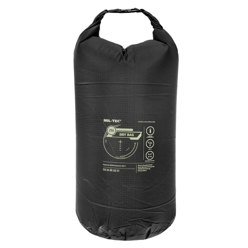 Mil-Tec Water resistant Drybag, Rip Stop, 25L, black Mil-Tec Water resistant Drybag, Rip Stop, 25L, black