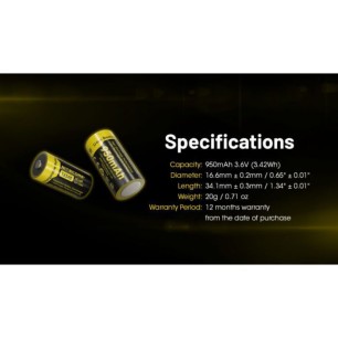 ΜΠΑΤΑΡΙΑ NITECORE 16340 / 950mAh / NL169