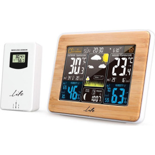 Life Rainforest Bamboo Edition Weather station with adaptor and wireless outdoor sensor clock and alarm