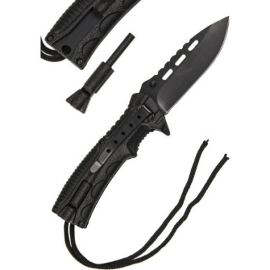 Mil-Tec Black One-Hand Knife Paracord w.Fire Starter Σουγιάς Επιβίωσης